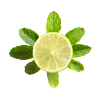 AI generated Fresh lime sliced with mint leaves isolated on transparent background png