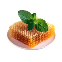 AI generated Honeycomb with mint leaves isolated on transparent background png