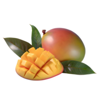 AI generated Mango fruit and sliced with leaves isolated on transparent background png