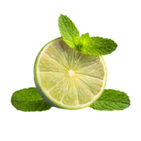AI generated Fresh lime sliced with mint leaves isolated on transparent background png