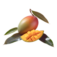 ai generiert Mango Obst und geschnitten mit Blätter isoliert auf transparent Hintergrund png