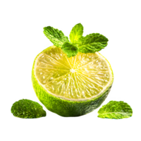 AI generated Fresh lime sliced with mint leaves isolated on transparent background png