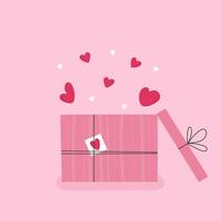 Heart shape balloons popping out of gift box vector