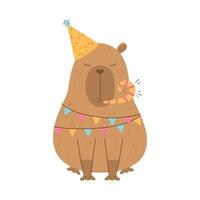 Funny capybara Happy Birthday greetings vector