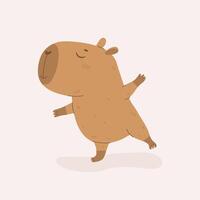 Funny happy capybara dancing vector illustration