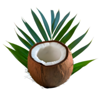 AI generated Coconut with leaves isolated on transparent background png