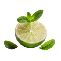 AI generated Fresh lime sliced with mint leaves isolated on transparent background png