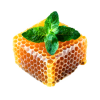 AI generated Honeycomb with mint leaves isolated on transparent background png