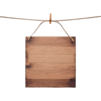 AI generated Wooden sign hanging on rope transparent background isolated png