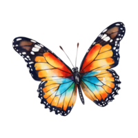 ai généré coloré papillon peint avec aquarelles isolé sur transparent Contexte adapté pour conception et cartes postales isolé png