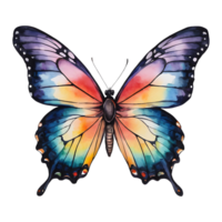 ai generado vistoso mariposa pintado con acuarelas aislado en transparente antecedentes adecuado para diseño y postales aislado png