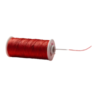 AI generated Horizontal photo of a red thread needle against a spool of thread isolated png