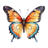 ai généré coloré papillon peint avec aquarelles isolé sur transparent Contexte adapté pour conception et cartes postales isolé png