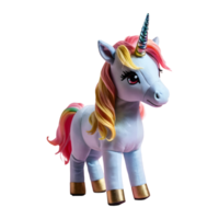 ai generiert Nahansicht Studio Schuss von ein Einhorn Puppe isoliert auf ein transparent Hintergrund mit ein Schatten Betrachtung isoliert png