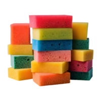 AI generated Colorful multicolored sponges stacked together isolated on a transparent background as seen from above isolated png