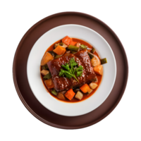 ai gerado gourmet restaurante cardápio apresentando concurso carne dentro molho e legumes isolado em transparente fundo isolado png