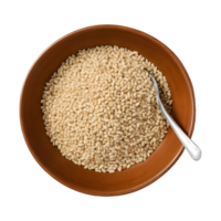 AI generated Closeup of white sesame seeds in a beige bowl cutout organic grains on a plate isolated on a transparent background sesamum indicum for immune boosting diet and calcium source isolated png