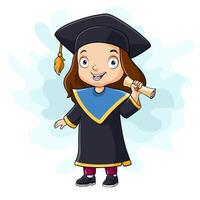 Cartoon girl in graduation costume holding a diploma vector