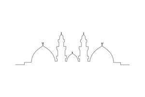 Continuous one line drawing Kabaah alharam and mosque concept. Doodle vector illustration.