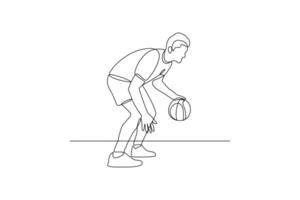 Continuous one line drawing Basket ball concept. Doodle vector illustration.