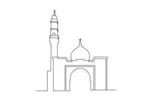 continuo uno línea dibujo kabaah alharam y mezquita concepto. garabatear vector ilustración.