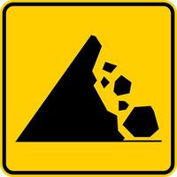 Road Warning Sign, Mountain Rocks Falling Symbol vector