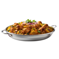 AI generated delicious Chicken Biryani in a single frame, beautifully presented in a dish Pro PNG