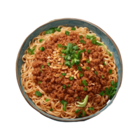 AI generated beauty of Dan Dan Noodles in a flat lay composition colorful ensemble of spring onions Pro PNG