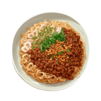 AI generated beauty of Dan Dan Noodles in a flat lay composition colorful ensemble of spring onions Pro PNG