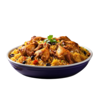 AI generated delicious Chicken Biryani in a single frame, beautifully presented in a dish Pro PNG