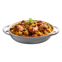 AI generated delicious Chicken Biryani in a single frame, beautifully presented in a dish Pro PNG