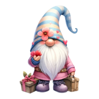 AI generated Cute whimsical gnome design elements valentine day watercolor on an On transparent background. png