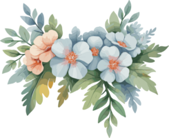 AI generated Watercolor style of blue and orange flower bouquet illustration isolated on transparent background png, pastel color perfect design for special event, greeting and wedding card png