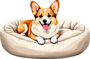 AI generated Cute corgi dog in comfy dog bed illustration isolated on transparent background png, perfect dog and pet element for cute design png