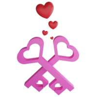 sleutel van liefde clip art vlak ontwerp icoon geïsoleerd Aan transparant achtergrond, 3d geven Valentijn concept png