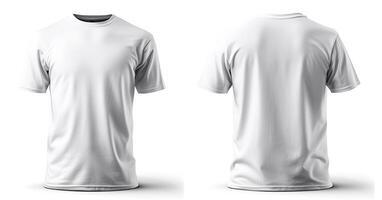 AI generated Versatile white t-shirt mockup with front and back views, isolated on a white background, ideal for showcasing design mockups and print templates photo