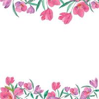 Watercolor  frame. Flower frame. Template for printing gift wrapping, invitations. Purple frame with flowers. vector