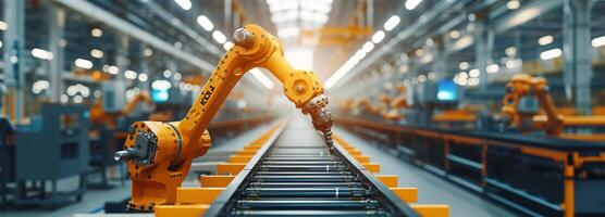 AI generated Exploring Robotic Process Automation in Large-Scale Factories, Revolutionizing Efficiency with Advanced Robotics and Afternoon Light Illumination for Optimal Operation photo