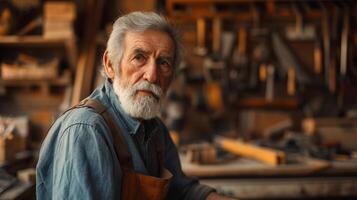 AI generated Wordworker, craftsmanship, Delicate handwork in woodcarving captured in the warm glow of afternoon light within a traditional workshop photo