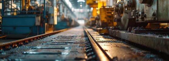 AI generated A detailed journey through the industrial automation and machinery operation in a large-scale manufacturing setting under the glow of the afternoon photo