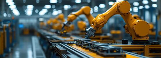 AI generated Exploring Robotic Process Automation in Large-Scale Factories, Revolutionizing Efficiency with Advanced Robotics and Afternoon Light Illumination for Optimal Operation photo