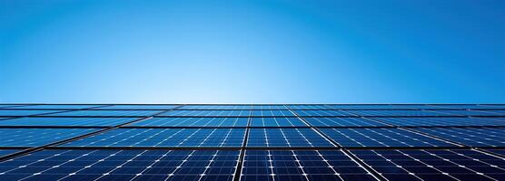 AI generated Energy saving and power sustainability concept, Expansive solar farms, Large-scale solar panels generating clean, renewable energy for sustainable and efficient power saving photo