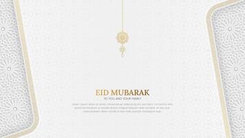 Eid Mubarak Islamic luxury background with Arabic pattern and border frame vector