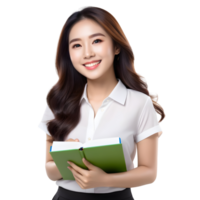 AI generated Asian female student smiling happily on PNG transparent background. Study success concept.