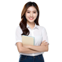 AI generated Asian female student smiling happily on PNG transparent background. Study success concept.