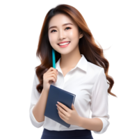 ai generiert asiatisch weiblich Schüler lächelnd glücklich auf png transparent Hintergrund. Studie Erfolg Konzept.