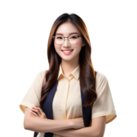 AI generated Asian female student smiling happily on PNG transparent background. Study success concept.