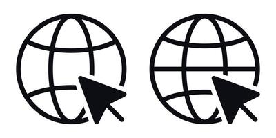 Cursor Select with Globe Icon Set - Global Selection and Navigation Symbols vector