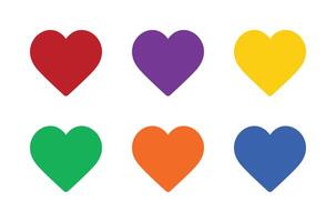 Six Colorful Heart Icons Set - Love, Romance, Valentine's Day Symbols vector