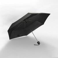 Opened umbrella isolated on white background with clipping path. Umbrella with handle for mock up. copy space, design template for mock-up, branding, advertise etc. Studio Photography shoot photo